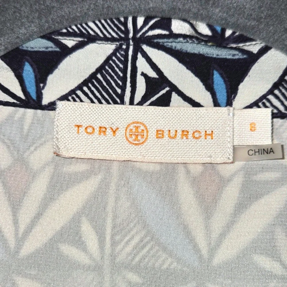 Tory Burch Silk Geometric Mosaic Print Shirt Dress Blue White Size‎ 6 11161445